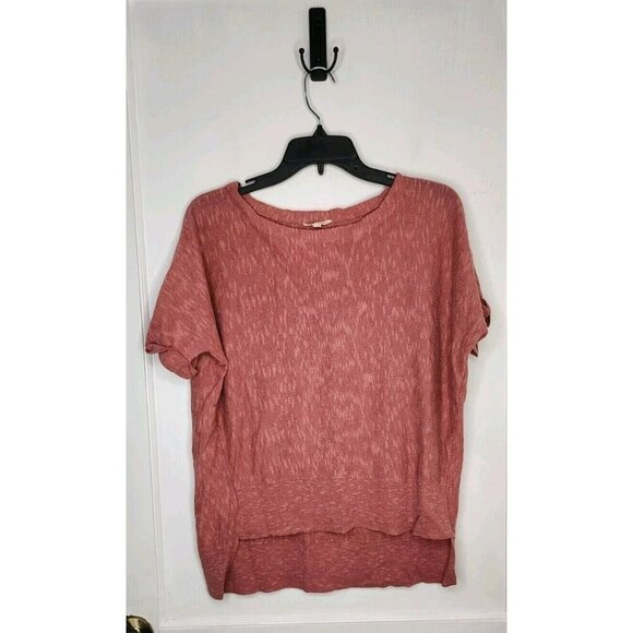 Eileen Fisher Short Sleeve Top XS Linen/Cotton Slub HI LOW Salmon Pink Boxy - Picture 1 of 4